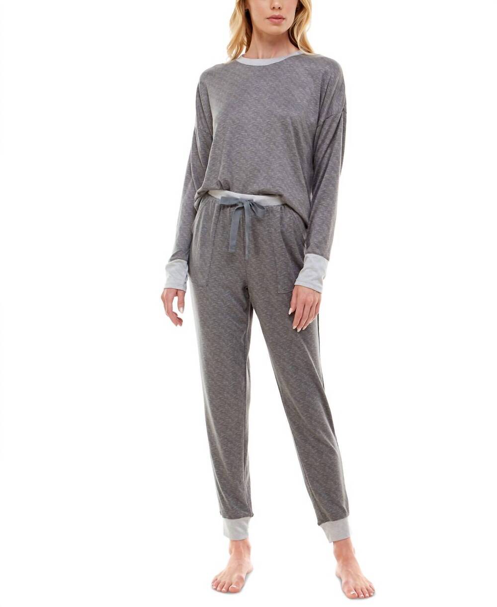 NEW ROUDELAIN whisper luxe drop shoulder and jogger set in space dye gray flanne